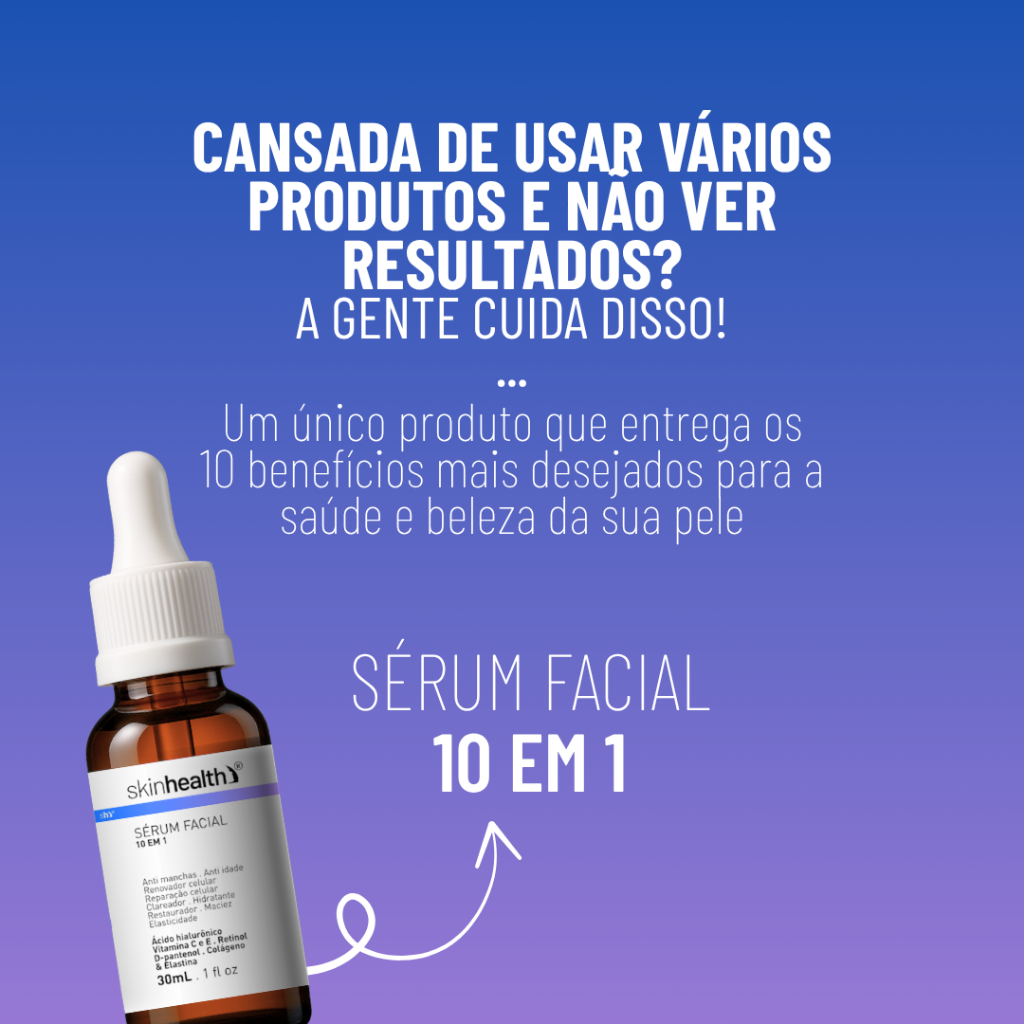 Serum Facial 10 em 01 - Pós Make Completo - Niacinamida, Retinol, Ácido Hialurônico, Vitamina C Skin Health 30ml