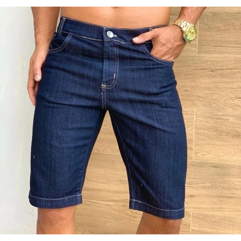 Bermuda Jeans com Elastano e Bolso Faca Bermudas Masculina Moderna e Confortável Moda Casual Elegante