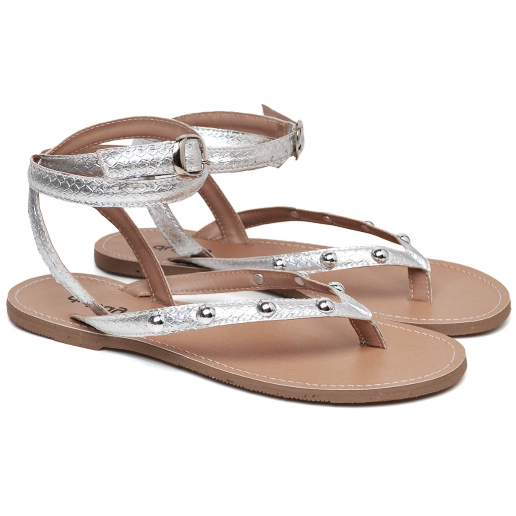 Sandália Feminina Rasteira  De Amarração Prata NICE 2036DB em Oferta na Shopee