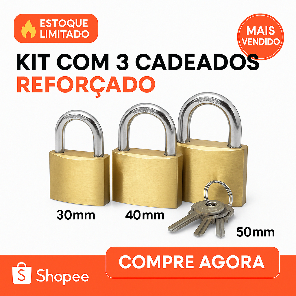 Kit com 3 Cadeados Reforçado PESADO 30MM/ 40MM/ 50MM 3 Chaves