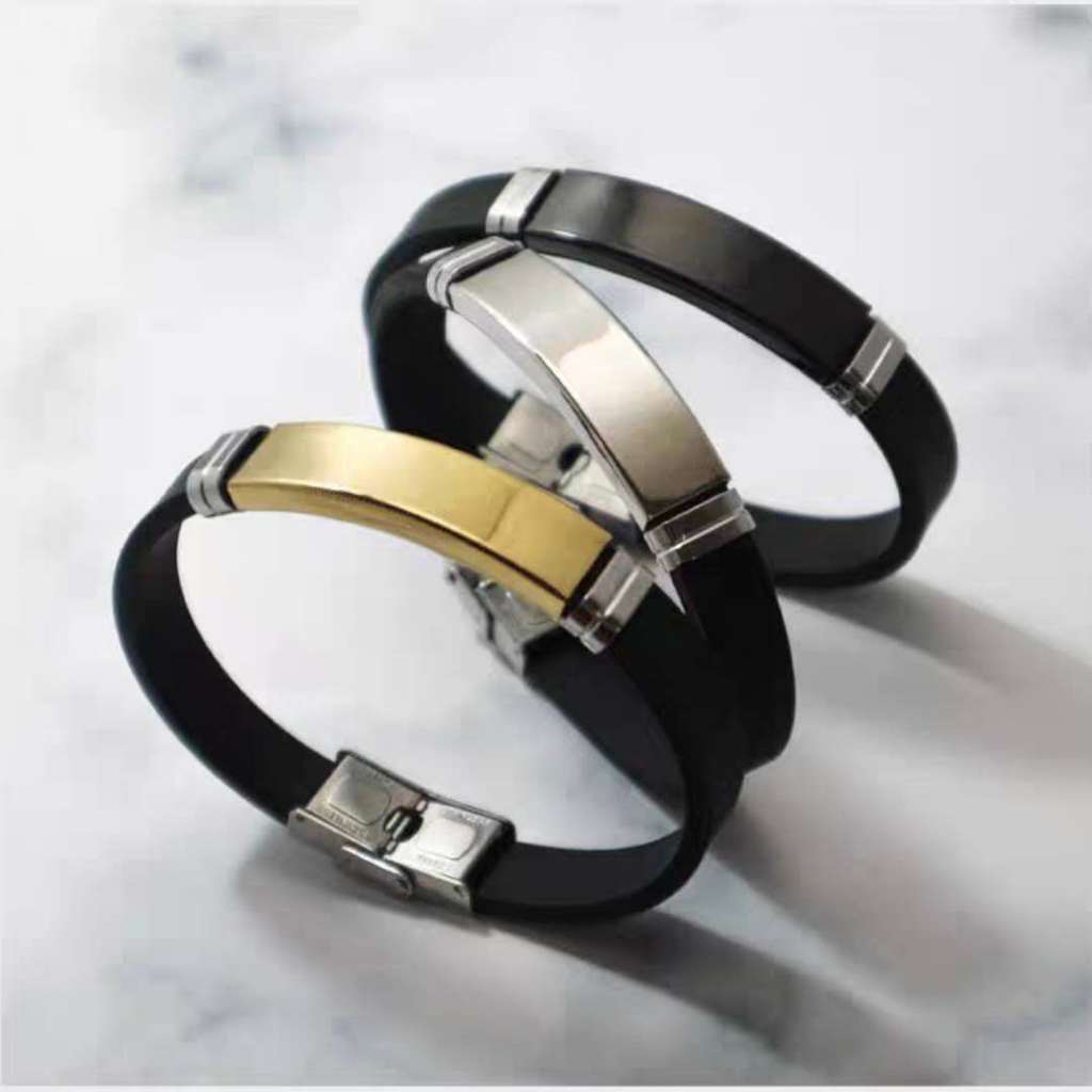 Pulseira Bracelete Masculino Borracha Placa Aco inox em Oferta na Shopee