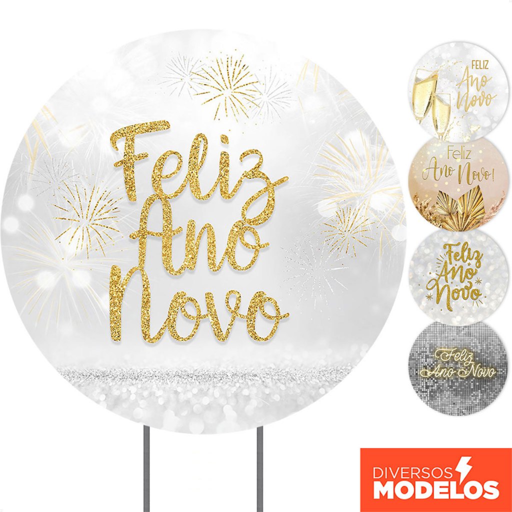 Painel de Festa Ano Novo Redondo Decoração Reveillon Em Tecido Sublimado 1,50m com Elástico em Oferta na Shopee