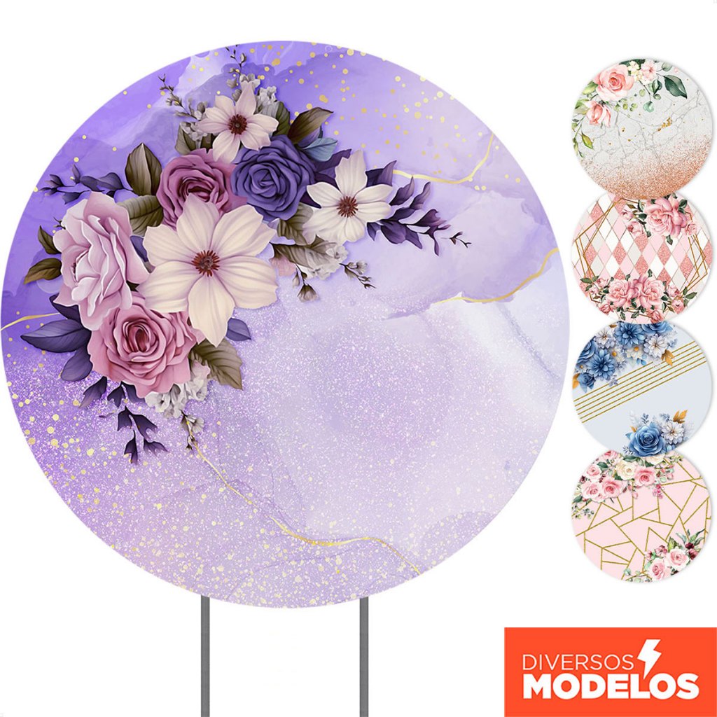 Painel Redondo Floral 150x150 Decoração de Festa Flores Sublimado Capa Em tecido Com Elástico em Oferta na Shopee