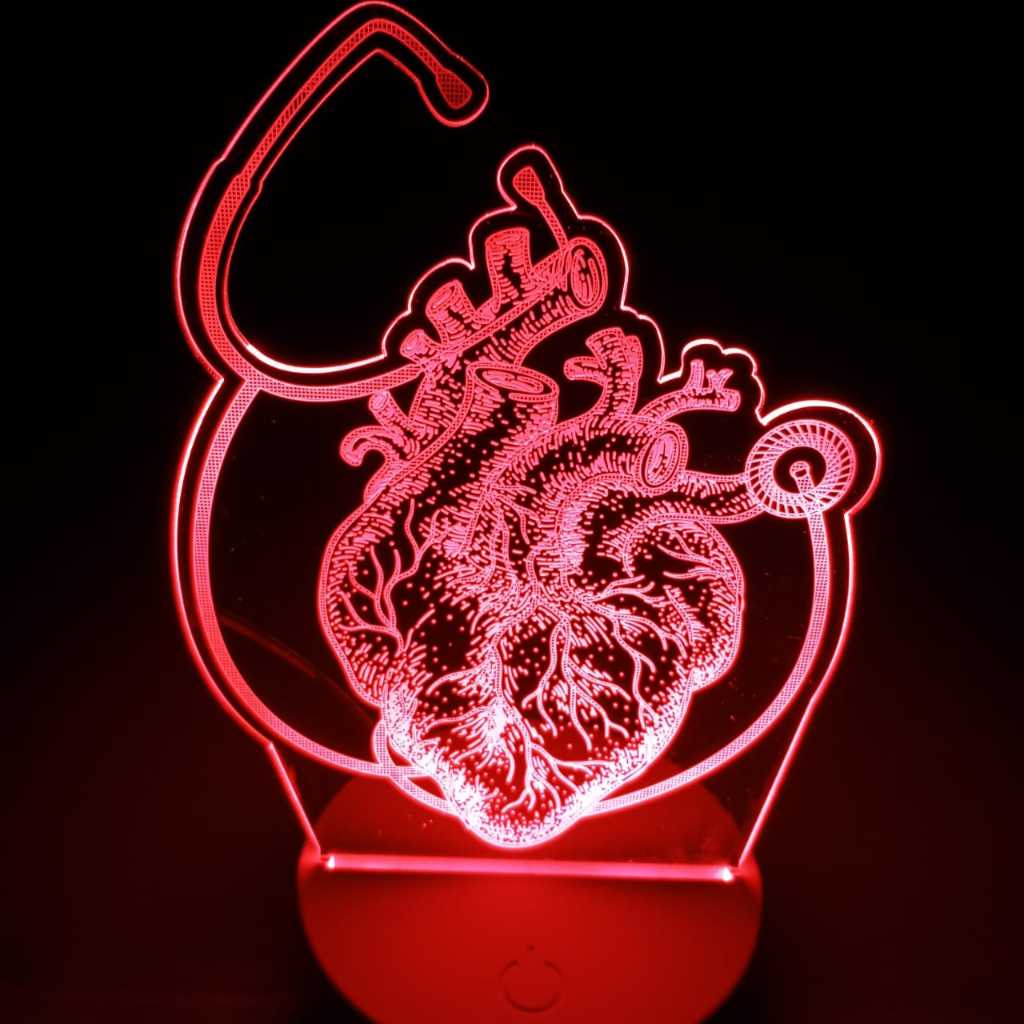 Abajur Luminária Coração Estetoscópio médico Cardiologista Led de Mesa Ac0016 Presente decoração clínica recepção Médica