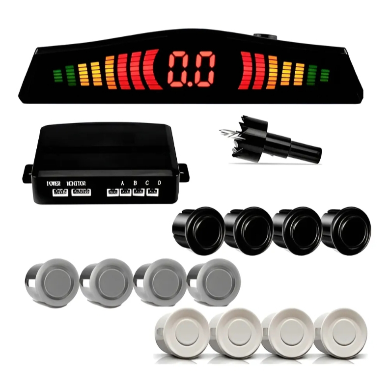 Kit Sensor De Estacionamento Ré 4 Sinal 18mm Sonoro Universal Cor Prata