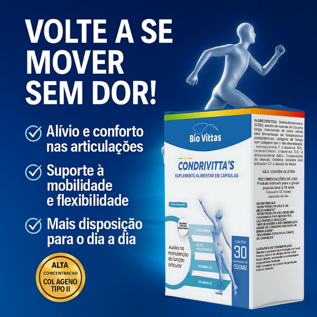 MSM + Curcumina + Colágeno Tipo II + Ácido Hialurônico | Articulações | Condrivittas BVittas em Oferta na Shopee