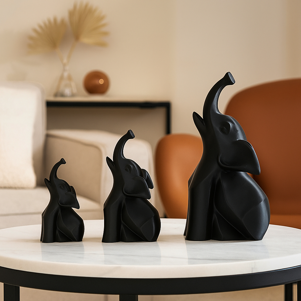Conjunto 3 Elefante Roma Decoração Preto Estatueta Decorativa de Ambientes Enfeite Presente em Oferta na Shopee