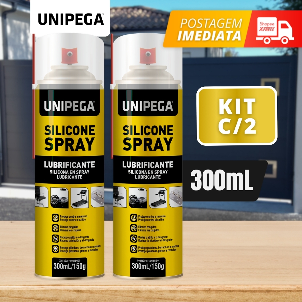 Kit 2 Silicone Spray Lubrificante 300ml Unipega Multiuso Protege Elimina Rugidos Brilho Couro Carro