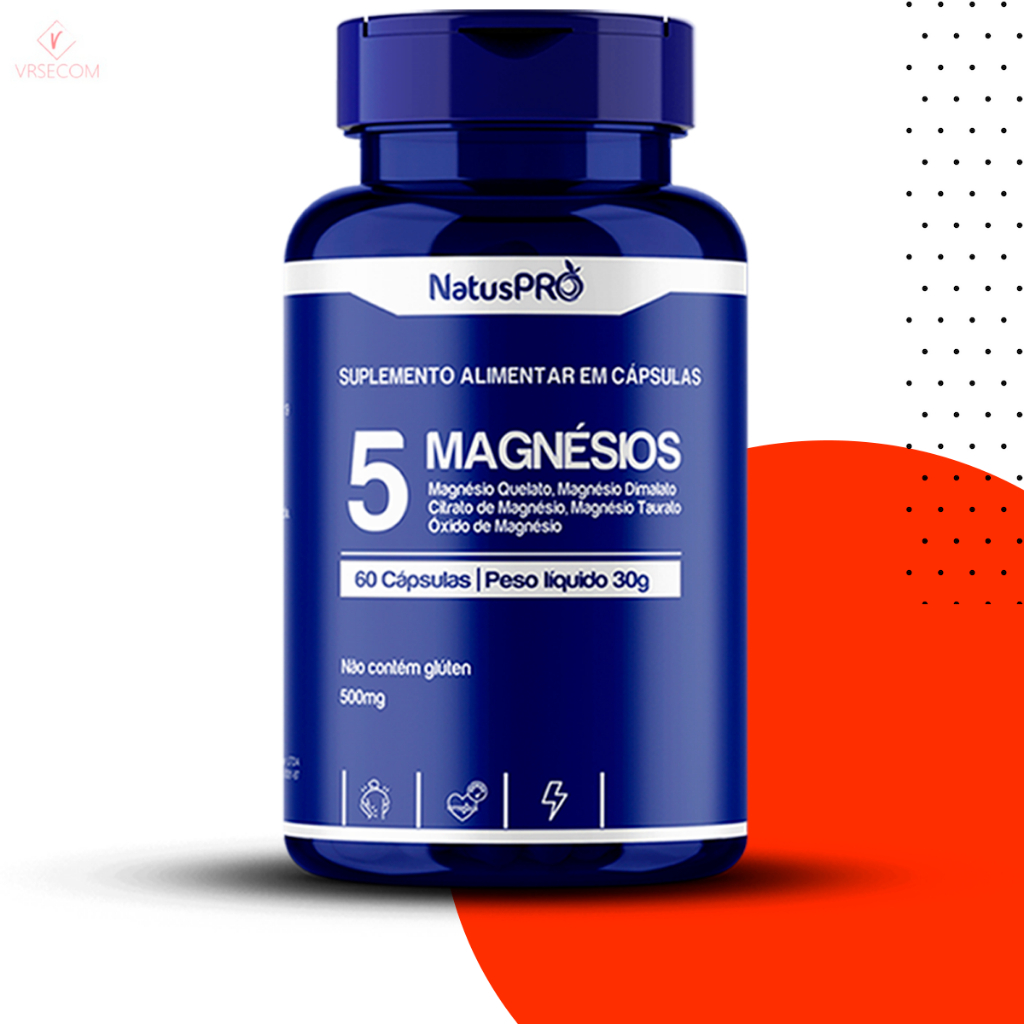 5 Magnésios NatusPro 500mg 60 Cápsulas: (Quelato + Dimalato + Citrato + Taurato + Óxido) em Oferta na Shopee