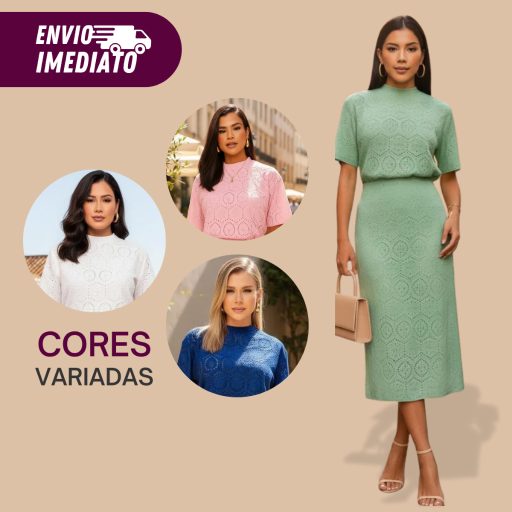 Conjunto Saia Midi Forrada Com Blusa Ampla Social Moderno Cores Variadas em Oferta na Shopee