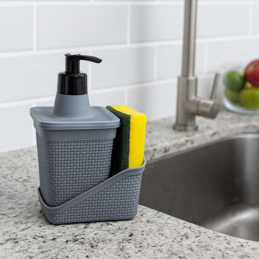 Porta Esponja de Pia Cozinha com Porta Detergente Rattan 600ml Organizador
