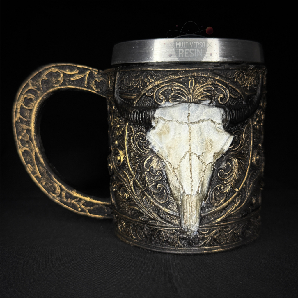 Caneca/Copo Crânio Boi Caveira Medieval Vikings 3D Resina