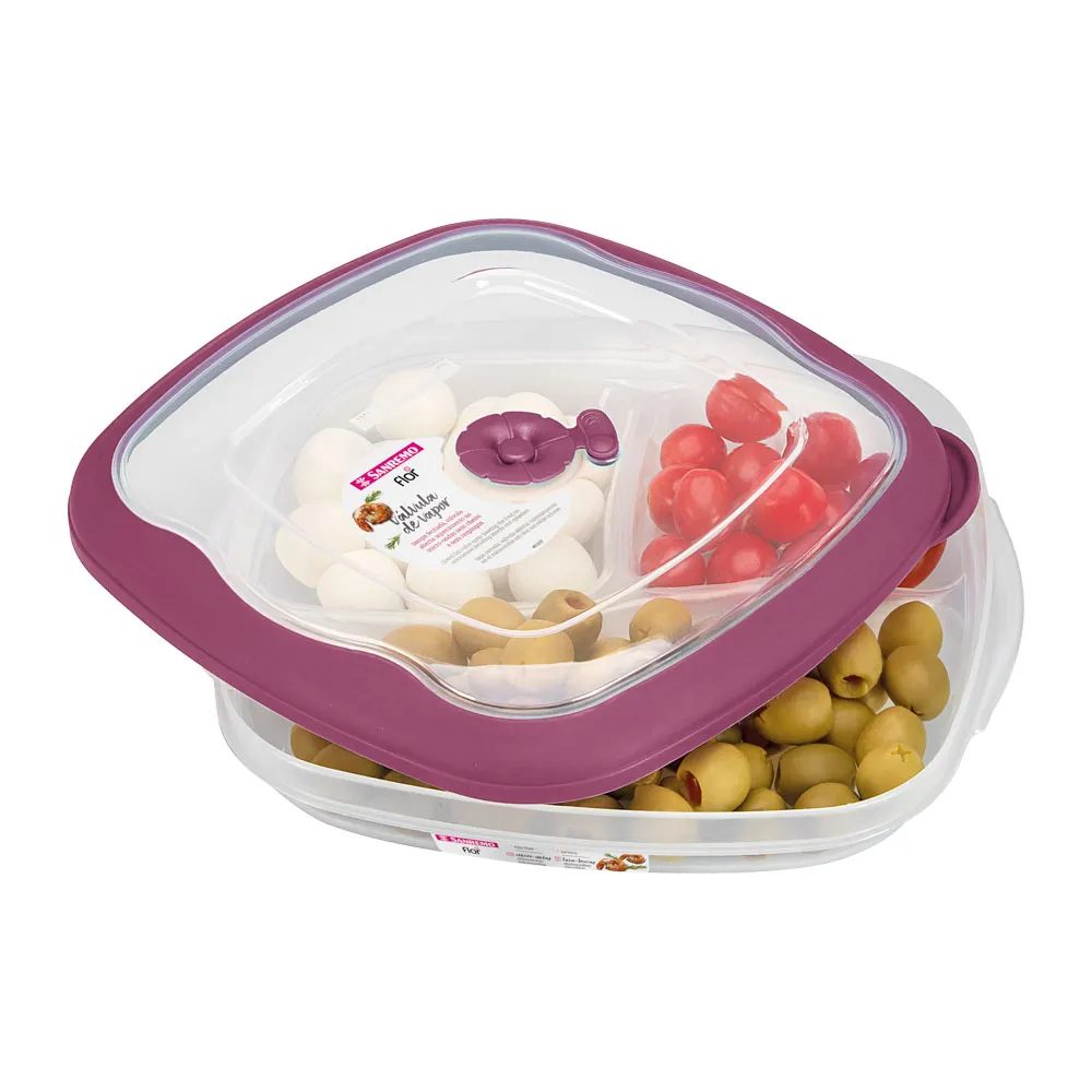 Pote Quadrado Petisqueira Com Divisórias Marmita Lanche Plástico Sanremo 1,5L