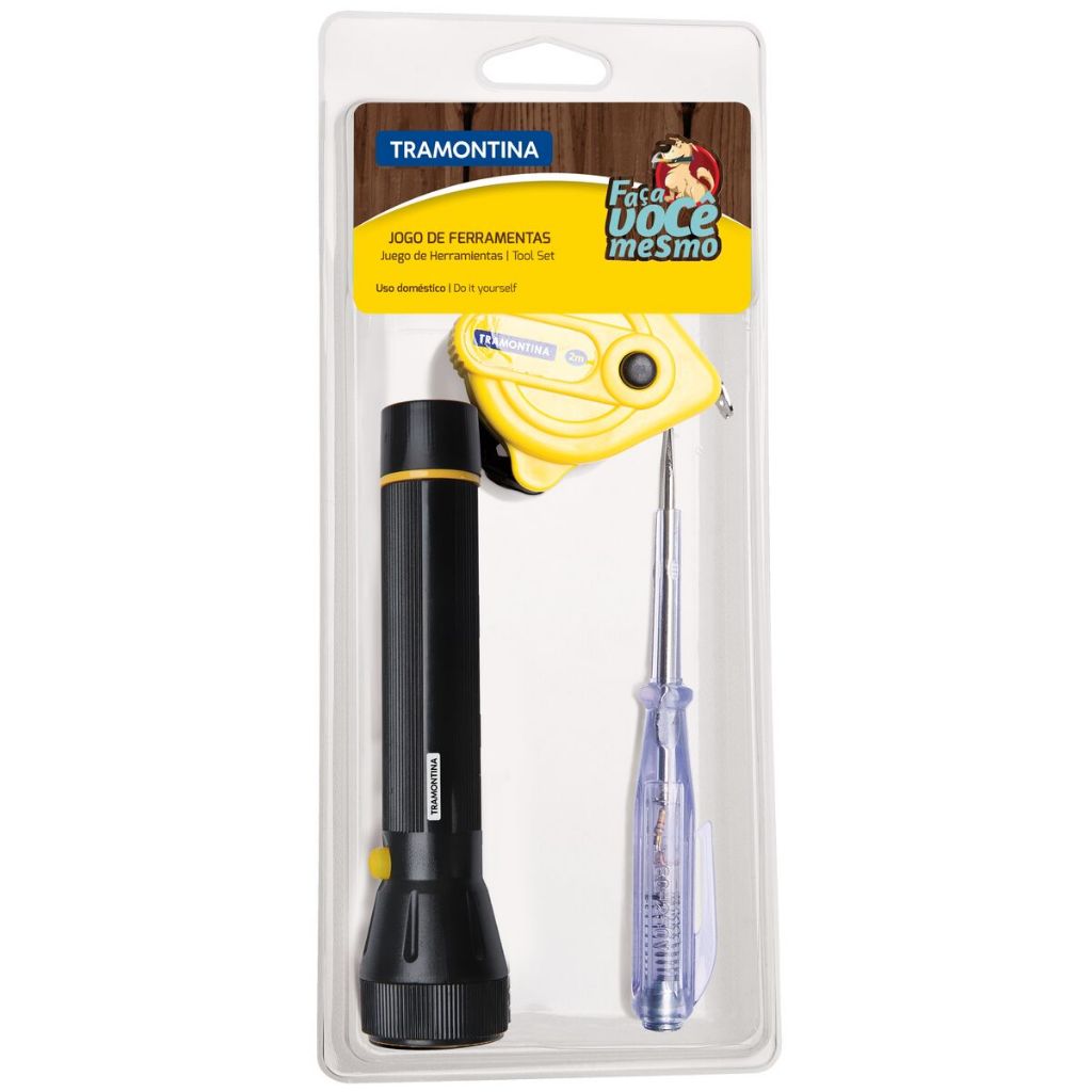Kit de Ferramentas Tramontina com Trena Chave Teste e Lanterna para Uso Doméstico 3 Peças