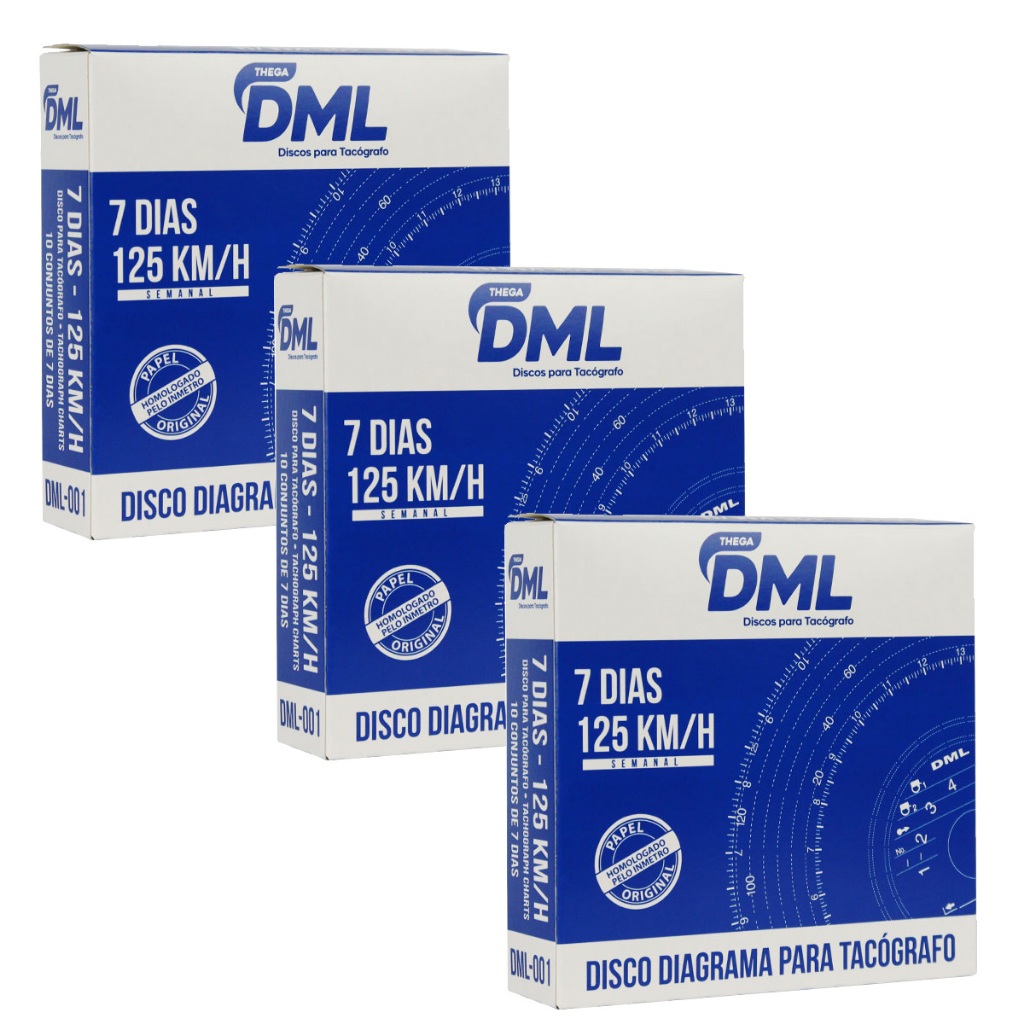 Tacógrafo Disco Semanal 7 Dias 125km - Pacote c/ 3 Caixas DML