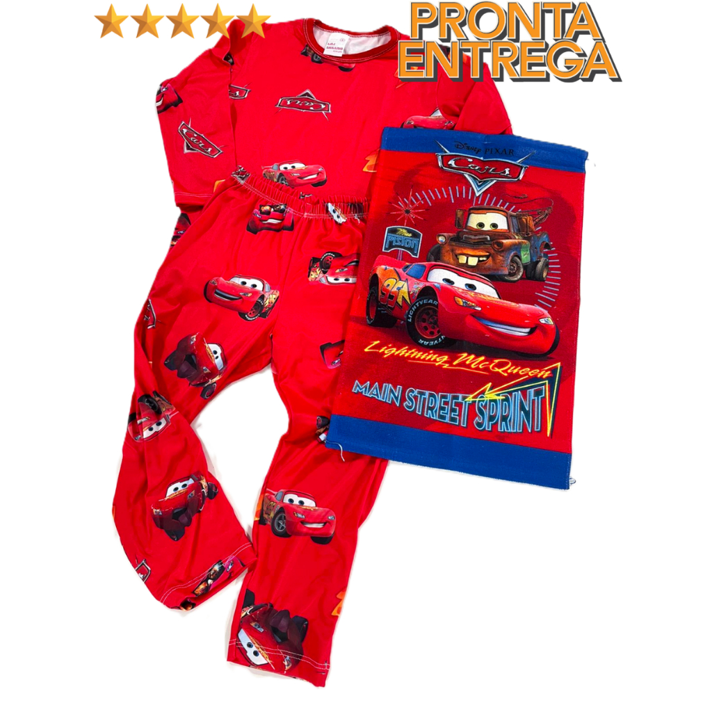 Pijama infantil CARROS Manga Longa Personagem em Malha