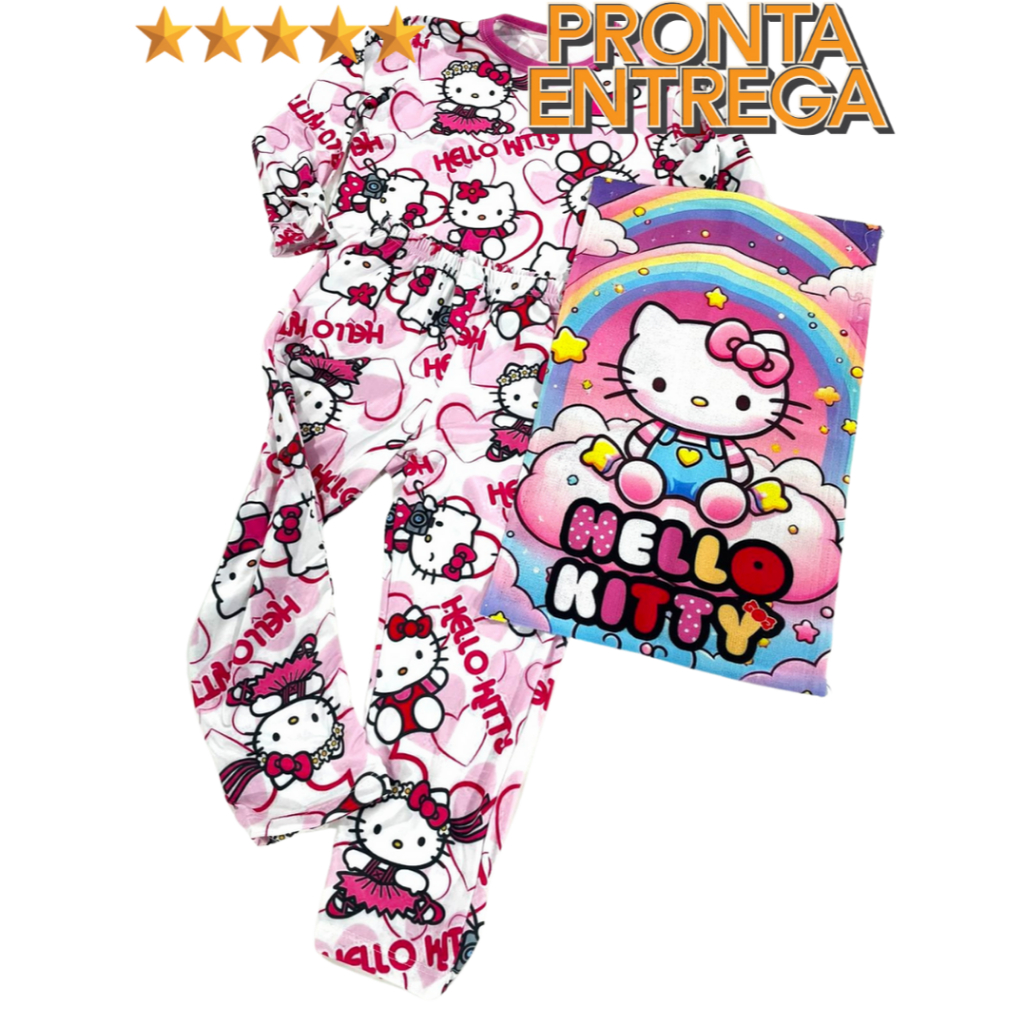 Pijama infantil HELLO KITTY manga Longa Personagem em Malha