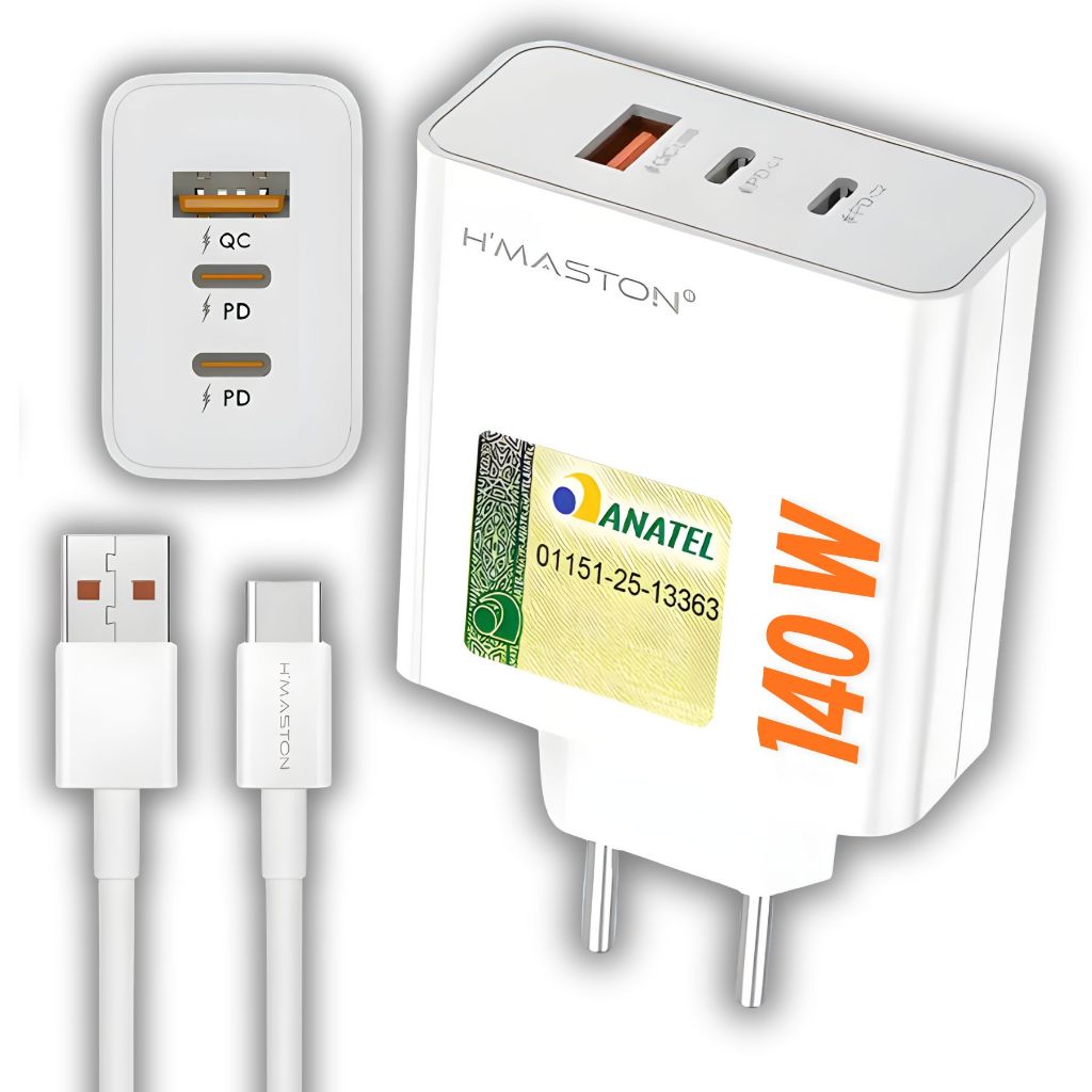 Fonte Carregador Turbo Super Rápido 140w Cabo Tipo C Usb Celular Notebook Tomada em Oferta na Shopee