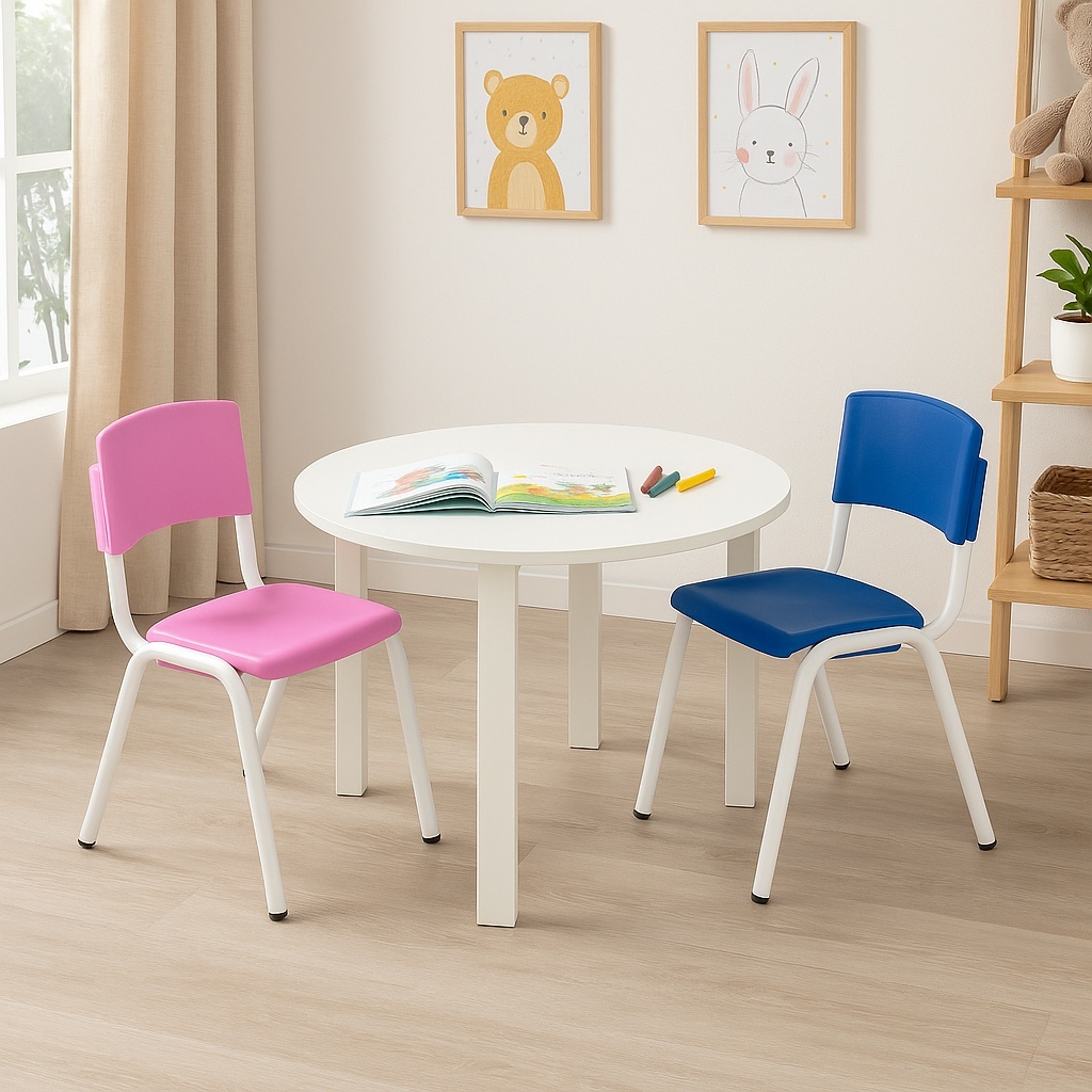 Jogo De Mesa Infantil Branca Com 1 Cadeira Rosa e 1 Azul Atividades Educativa Escola Creche