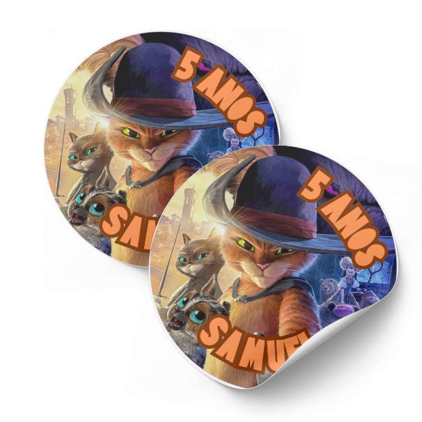 Adesivos Personalizados 4x4cm - Gato de Botas | Lembrancinha de Aniversário - Qualquer tema