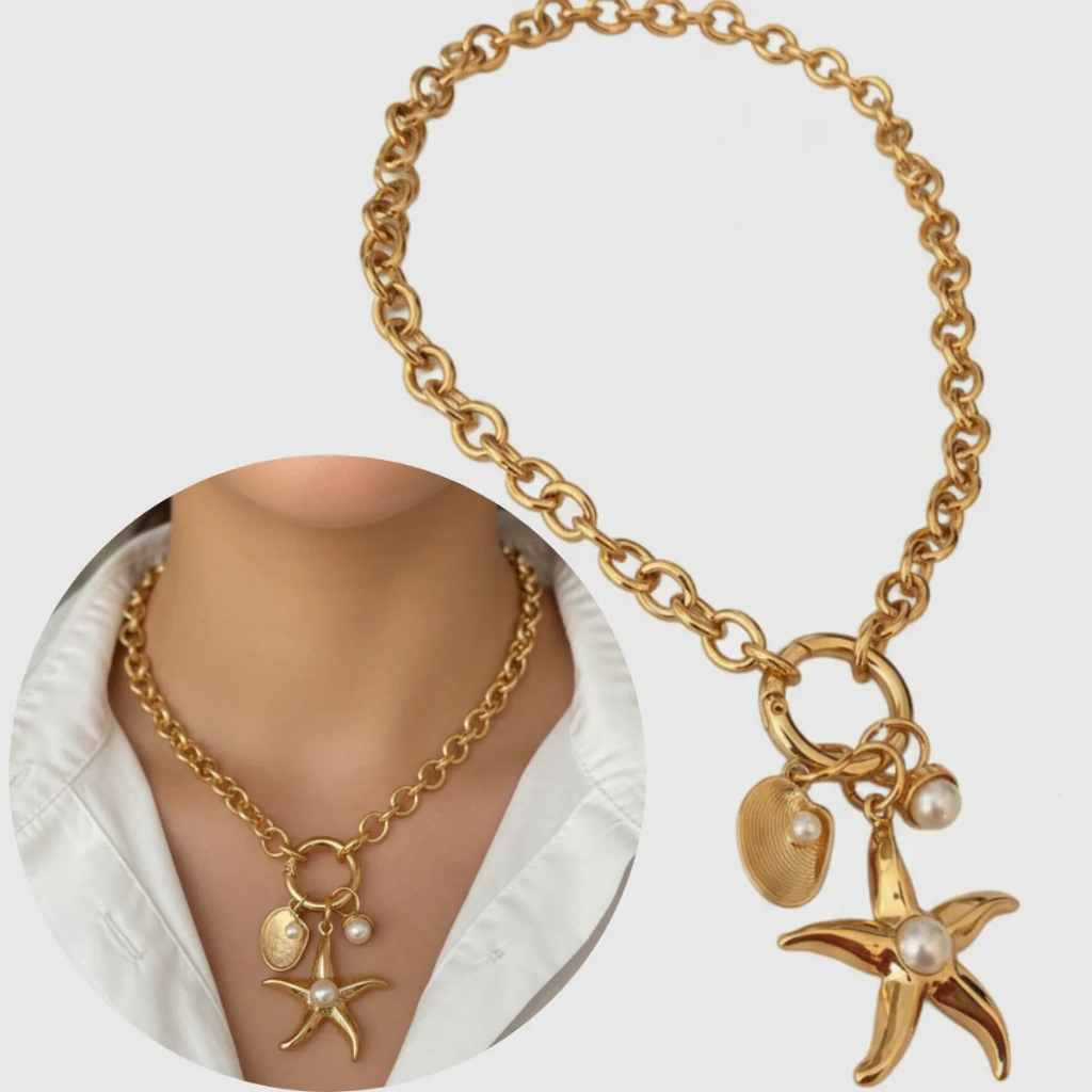 Colar De Corrente Grossa Feminino Com Pingentes Dourado