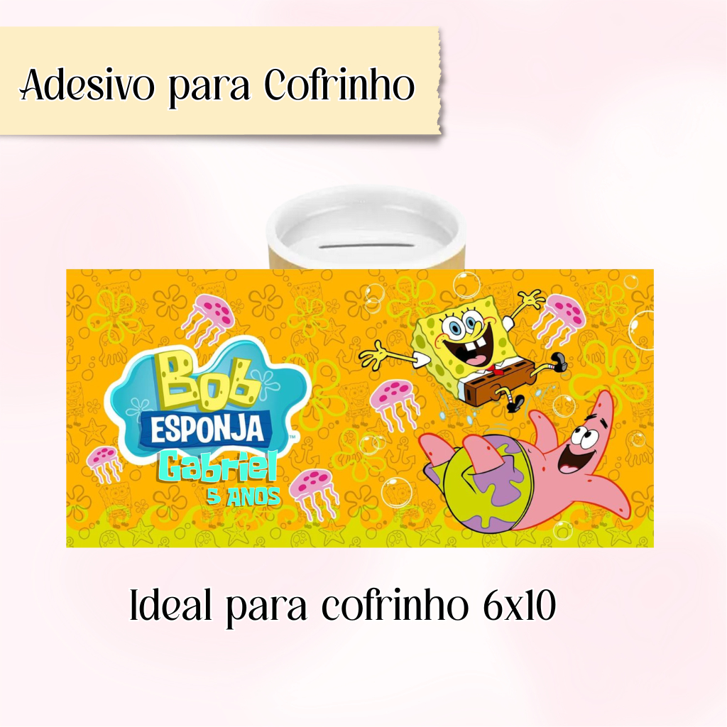 Rótulos Adesivos para Cofrinho Personalizado BOB ESPONJA - ADESIVO COFRINHO - LEMBRANCINHA