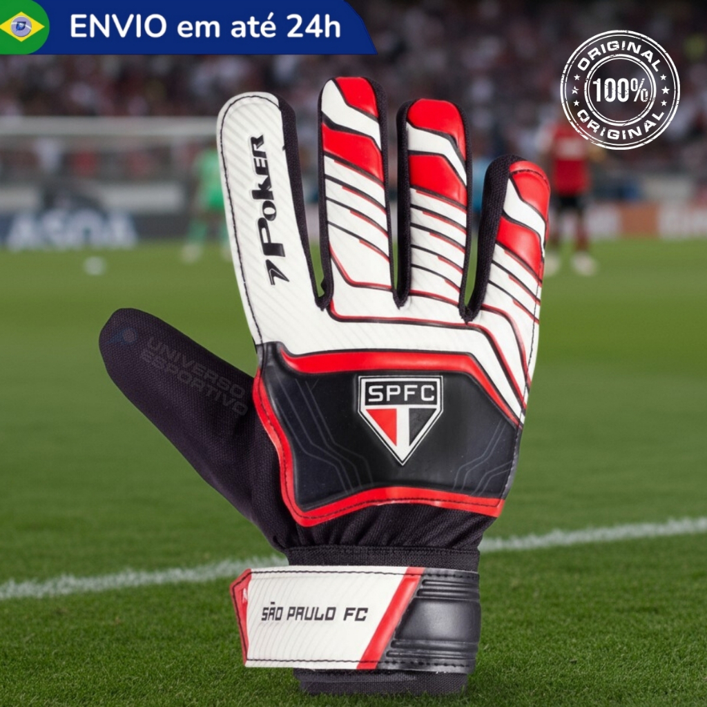 Luva Goleiro Infantil São Paulo FC Futebol Poker Licenciada Oficial Juvenil Criança Jovem Macia Pro