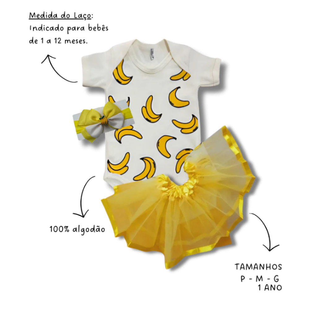 Body Bebe Temático Para mêsversario de Frutinha - Banana - Suedine 100% Algodão