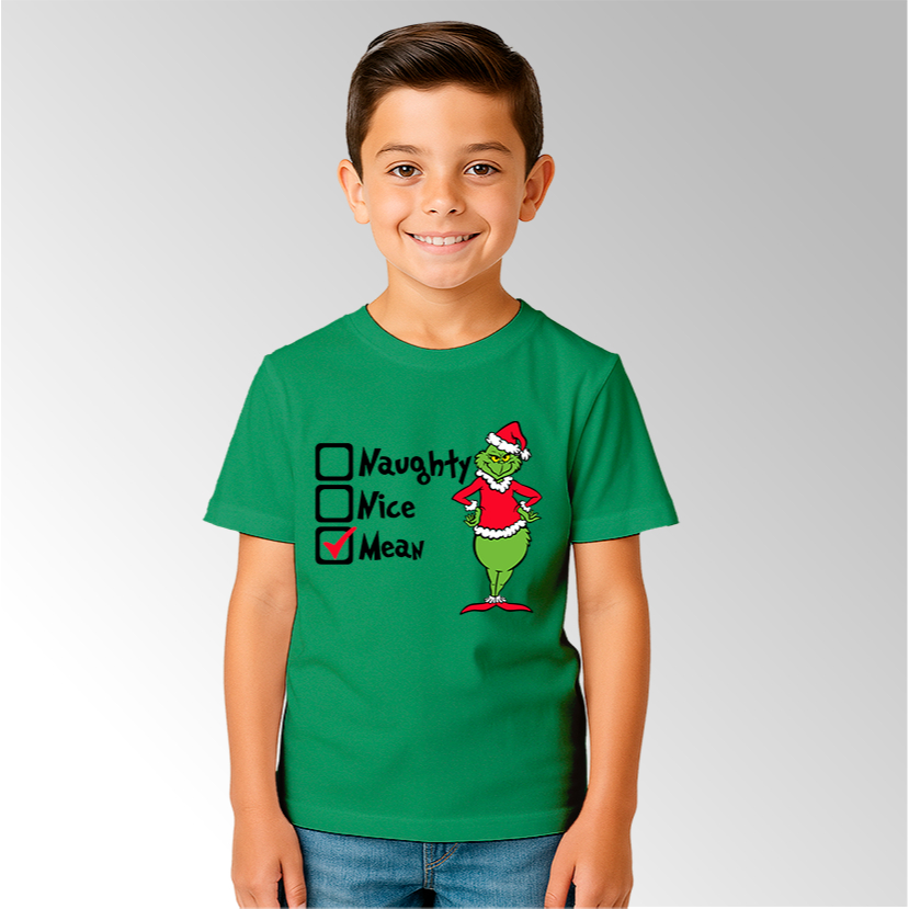 Camiseta Infantil e Adulto Unissex Para o Natal Monte seu Kit Estampa Naughty Grinch