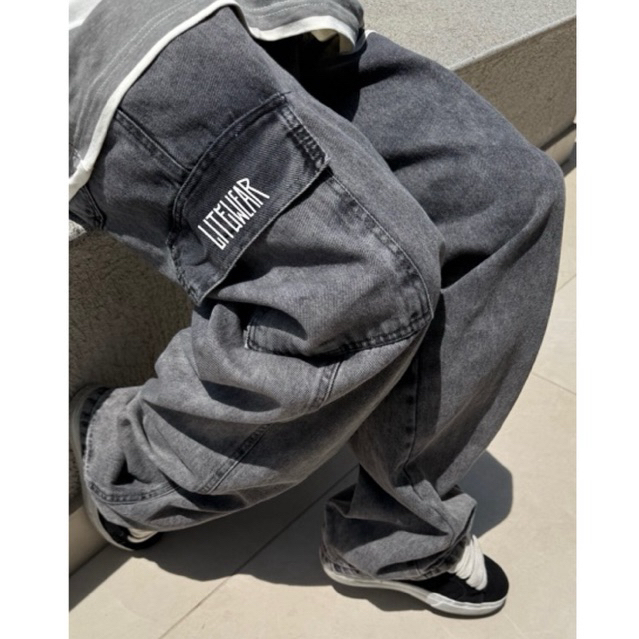 Calça cargo masculino jeans ESTONADA LITEWEAR denim com estampa masculino jeans cargo 5 bolsosa