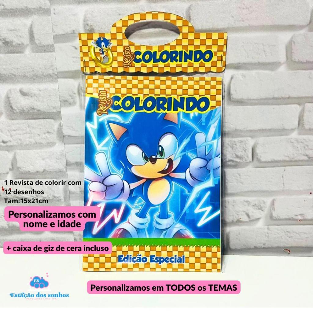 Kit Colorir Personalizada-Lembrancinha de Festa-Aniversário-Revista de Colorir Sonic-Papelaria Prsonalizada