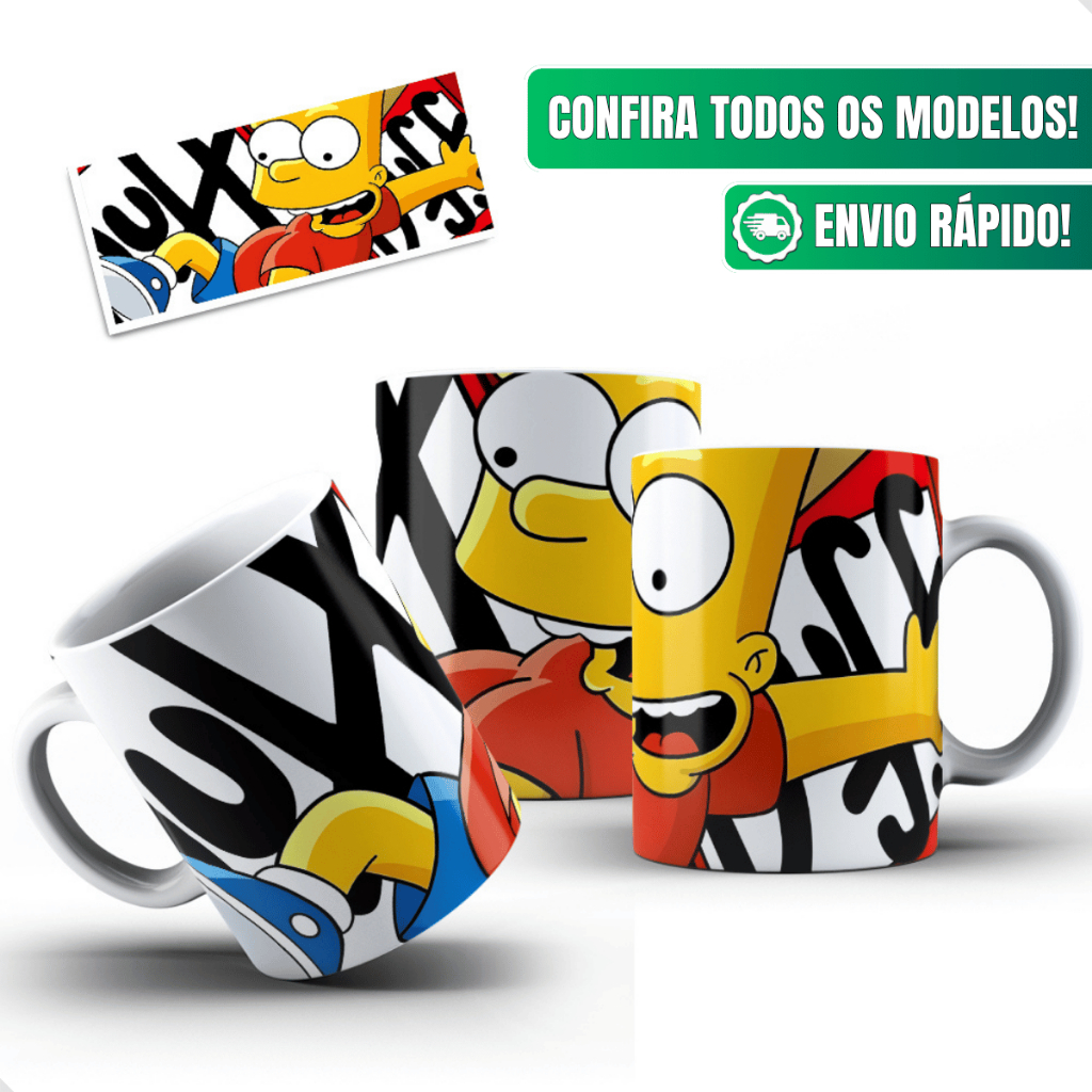 Caneca Simpsons Ceramica Personalizada 325ml Bart Street Arte Grafite Estilosa Presente Duff Geek