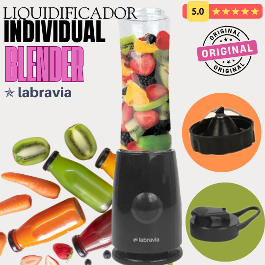 Liquidificador Blender Individual 500ml, Copo Tritan Tampa Antirespingos, Livre de BPA, 1000W / 127V