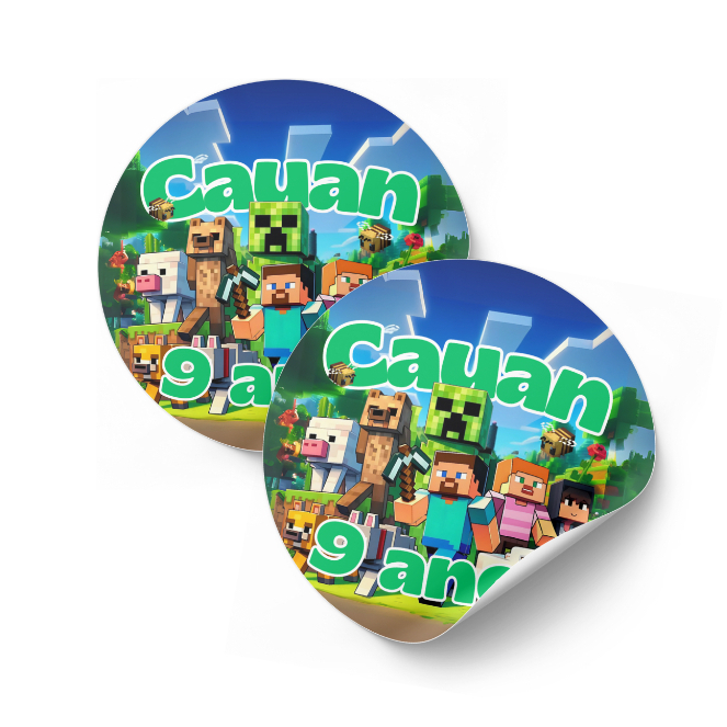 Adesivos Personalizados 4x4cm - Minecraft | Lembrancinha de Aniversário  - Qualquer tema