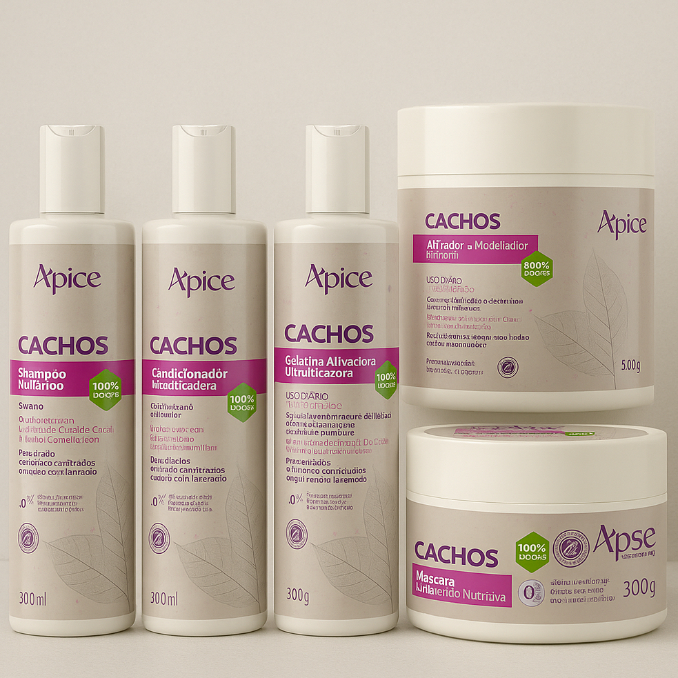 KIT Apse Cachos Anti-Frizz 5 Itens - Shampoo, Condicionador, Gelatina, Máscara e Ativador Apice em Oferta na Shopee