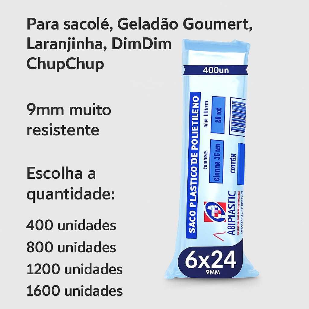 Saquinho Transparente 9mm 6x24 - Embalagem para Geladinho/Geladão - chupchup | ABPlastic em Oferta na Shopee