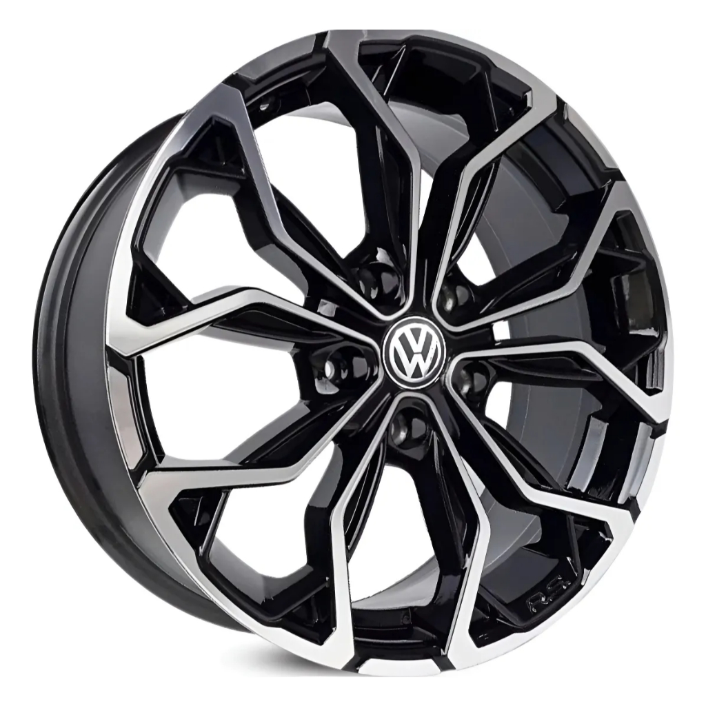 Kit 4 Rodas Aro 16x6,0 5x100 Polo Fox T-cross Virtus Preta Diamantada Krmai M16