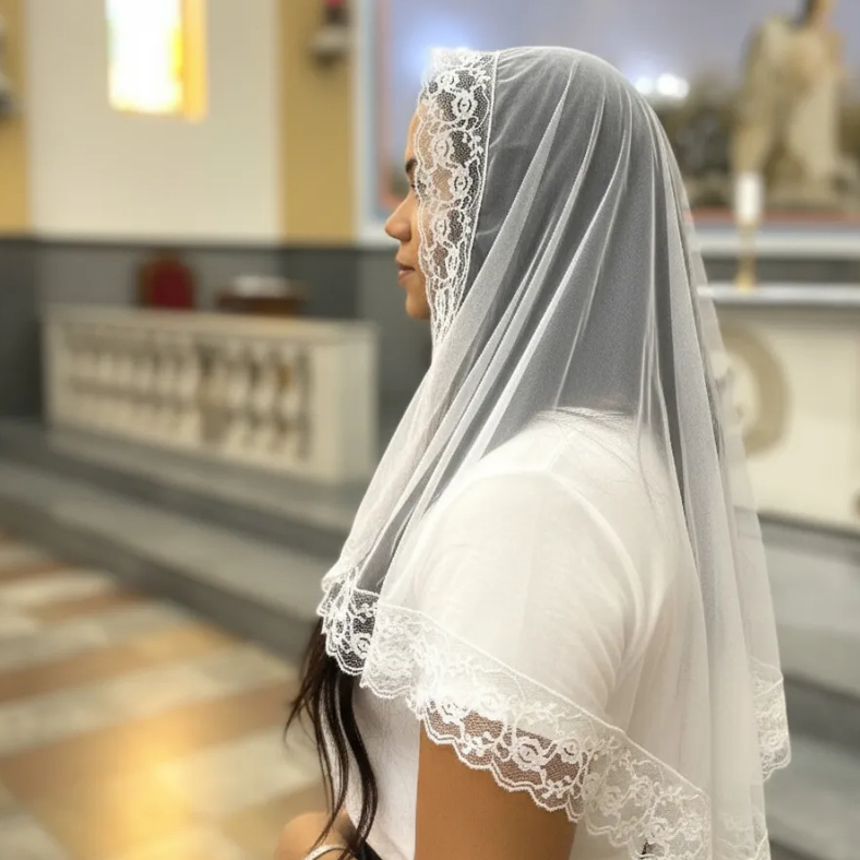 Véu Virgo Veneranda Católico Para Missa Branco