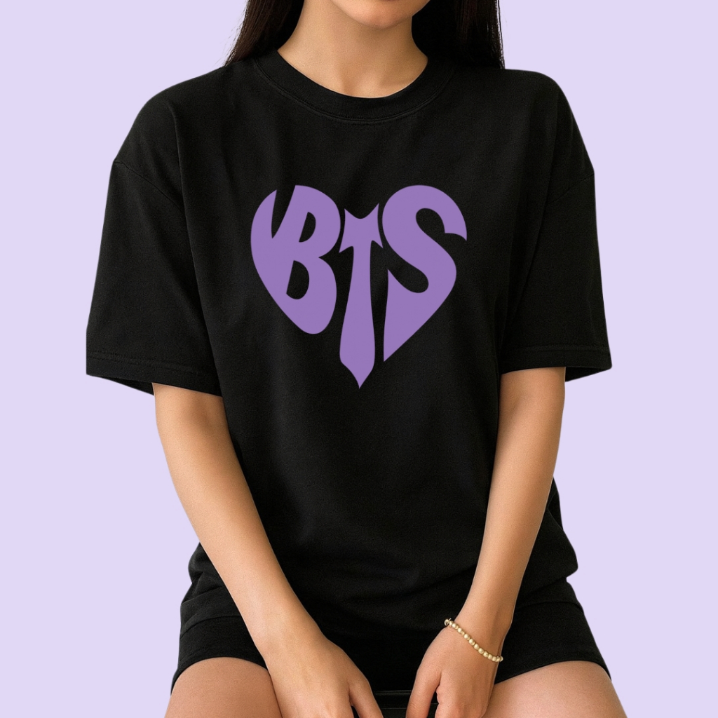 Camiseta Unissex Grupo de Kpop BTS - Tshirt Preta Estampada Música Coreana Turnê Bangtan Blusa 100% Algodão Penteada