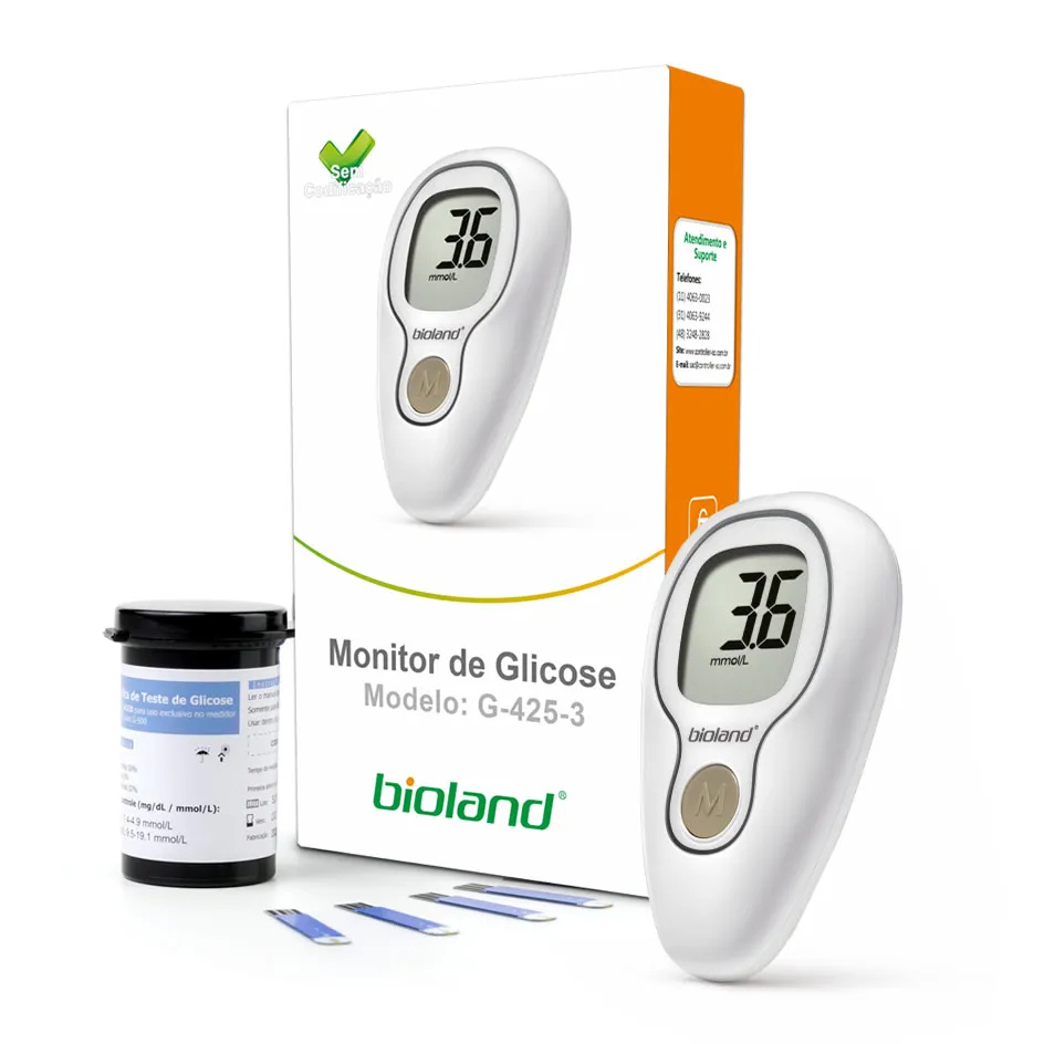 Kit Medidor de Glicemia Bioland Modelo G425 - Completo com 25 Tiras - 25 Lancetas - Lancetador