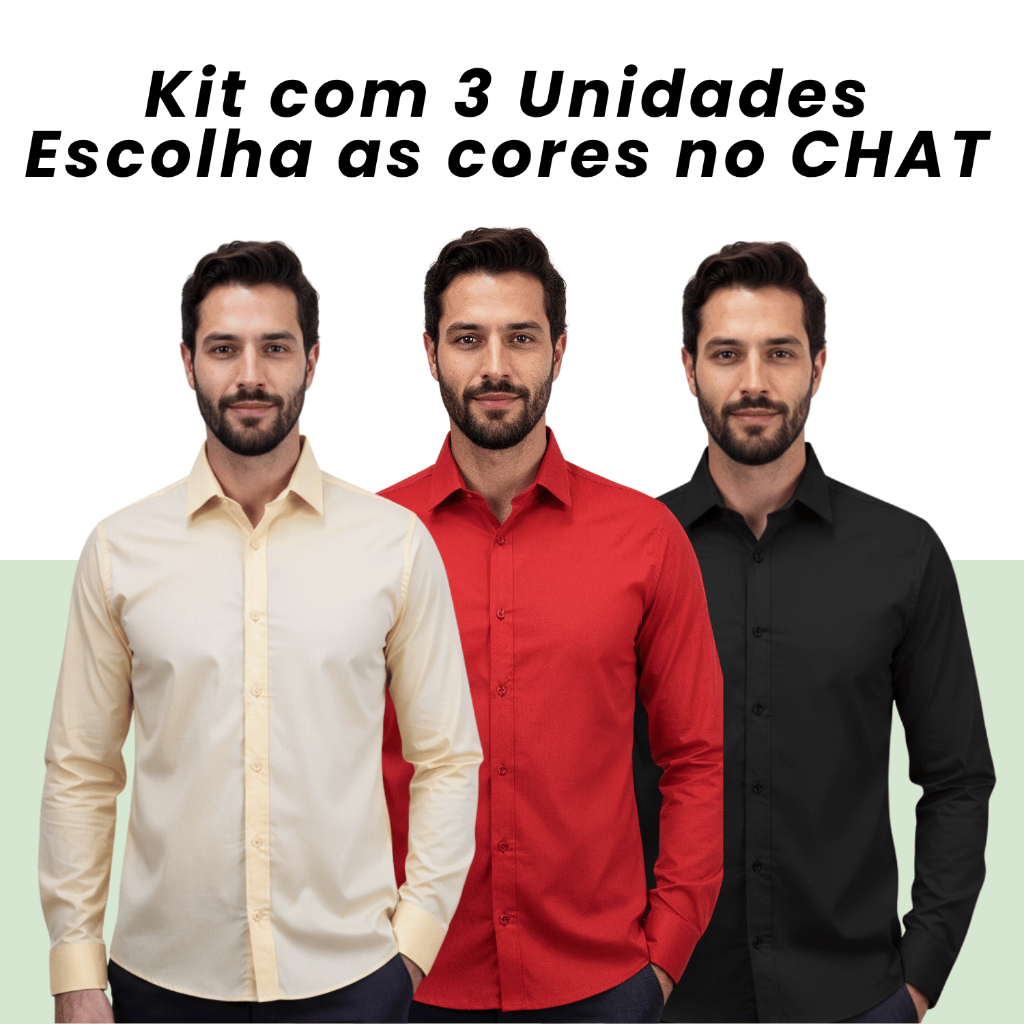Kit 3 Camisa Social Masculina Manga Longa Slim Fit Tecido Com Algodão Soft Premium Camisa Social Slim Fit Blusa Social