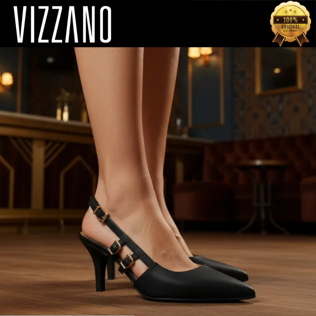 Scarpin Vizzano Salto Bico Fino Alto Médio Feminino Slingback Casual Social Fivelas Original