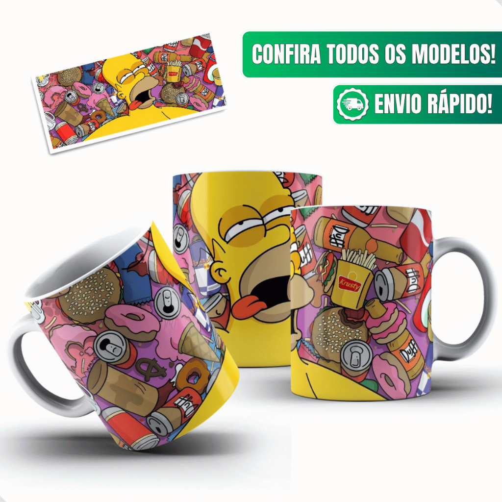 Caneca Simpsons Ceramica Personalizada 325ml Homer Bebidas Comidas Lanches Bebado Rosquinha Doidao