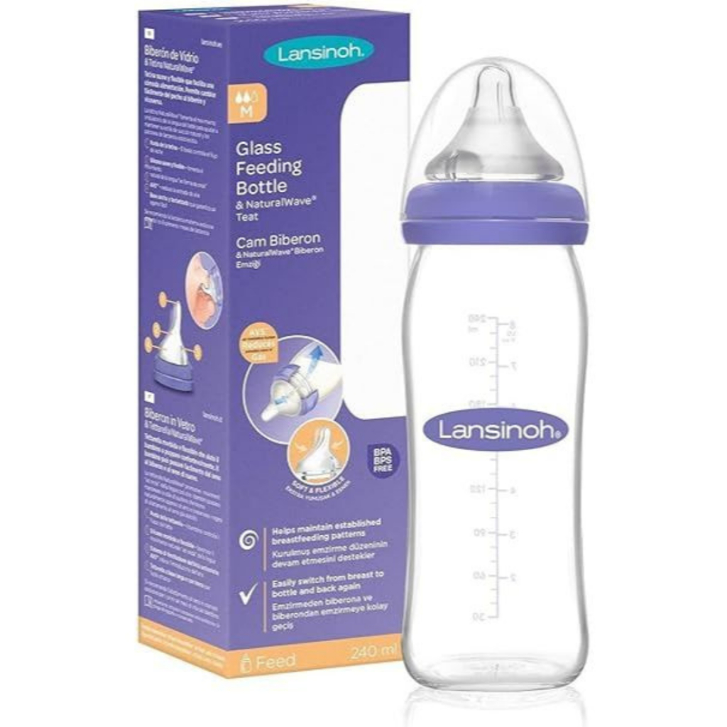 Mamadeira de Vidro Anticólica 240ml Lansinoh – Bico NaturalWave®