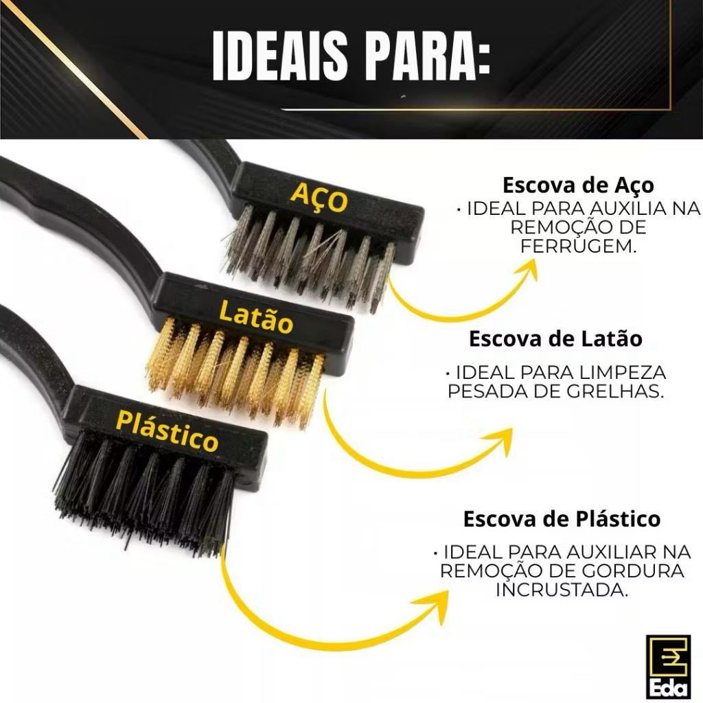 Kit Escovas Escovinhas Aço Multiuso Limpeza Limpa Grelha Churrasqueira Conjunto Jogo Cobre Nylon 3/6/9/15 unidades