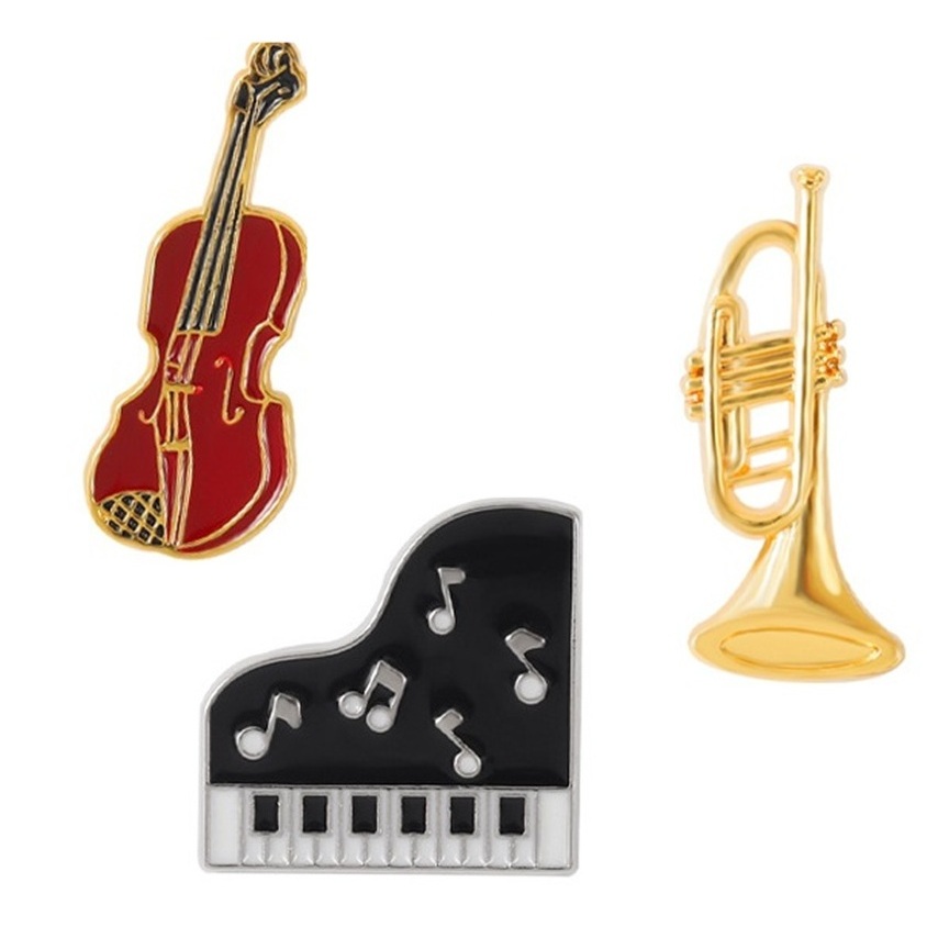 3- Pins Bottons Broche Trompete Guitarra Piano Música