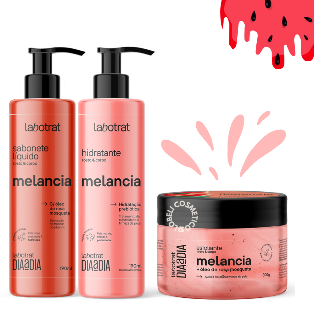 Kit Sabonete Liquido + Esfoliante + Hidratante Corpo E Rosto Labotrat Cheiro De Fruta Melancia 300g