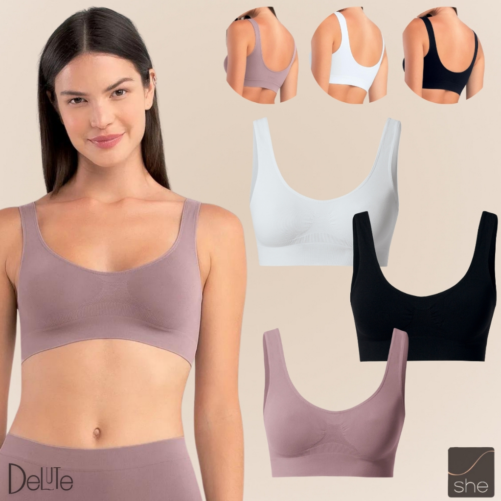 Kit Com 2 Tops Sutia Regata SHE Fitness De Microfibra Sem Costura e Sem Bojo Para Exercicios P ao GG