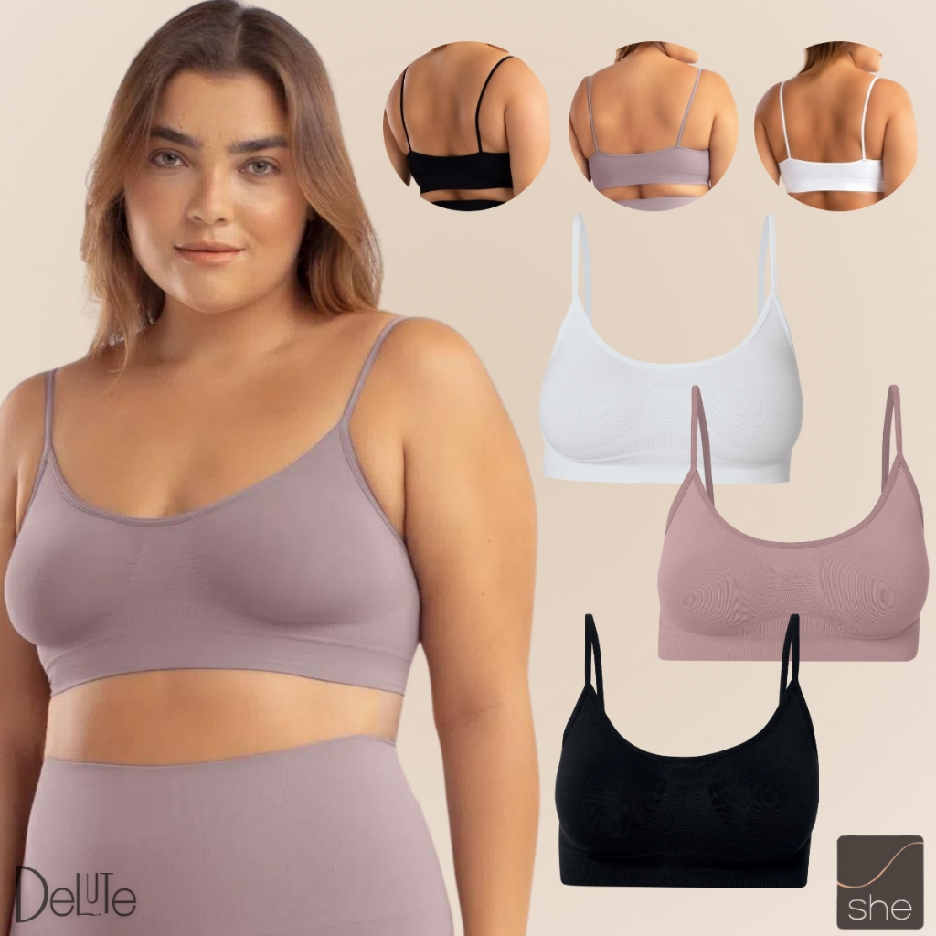 Kit Com 2 Sutiãs Top Alças Básico Fitness Sport She Lingerie Em Microfibra Sem Costura Sem Bojo em Oferta na Shopee