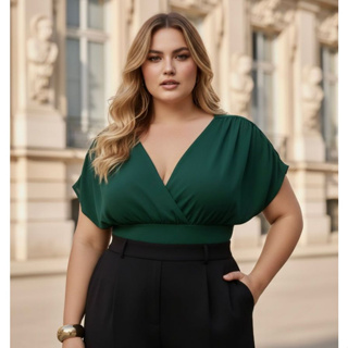 Body Feminino Plus Size Suplex Manga Morcego com Franzido Elegante All Curve Tamanho 44 ao 50 Blusa em Oferta na Shopee